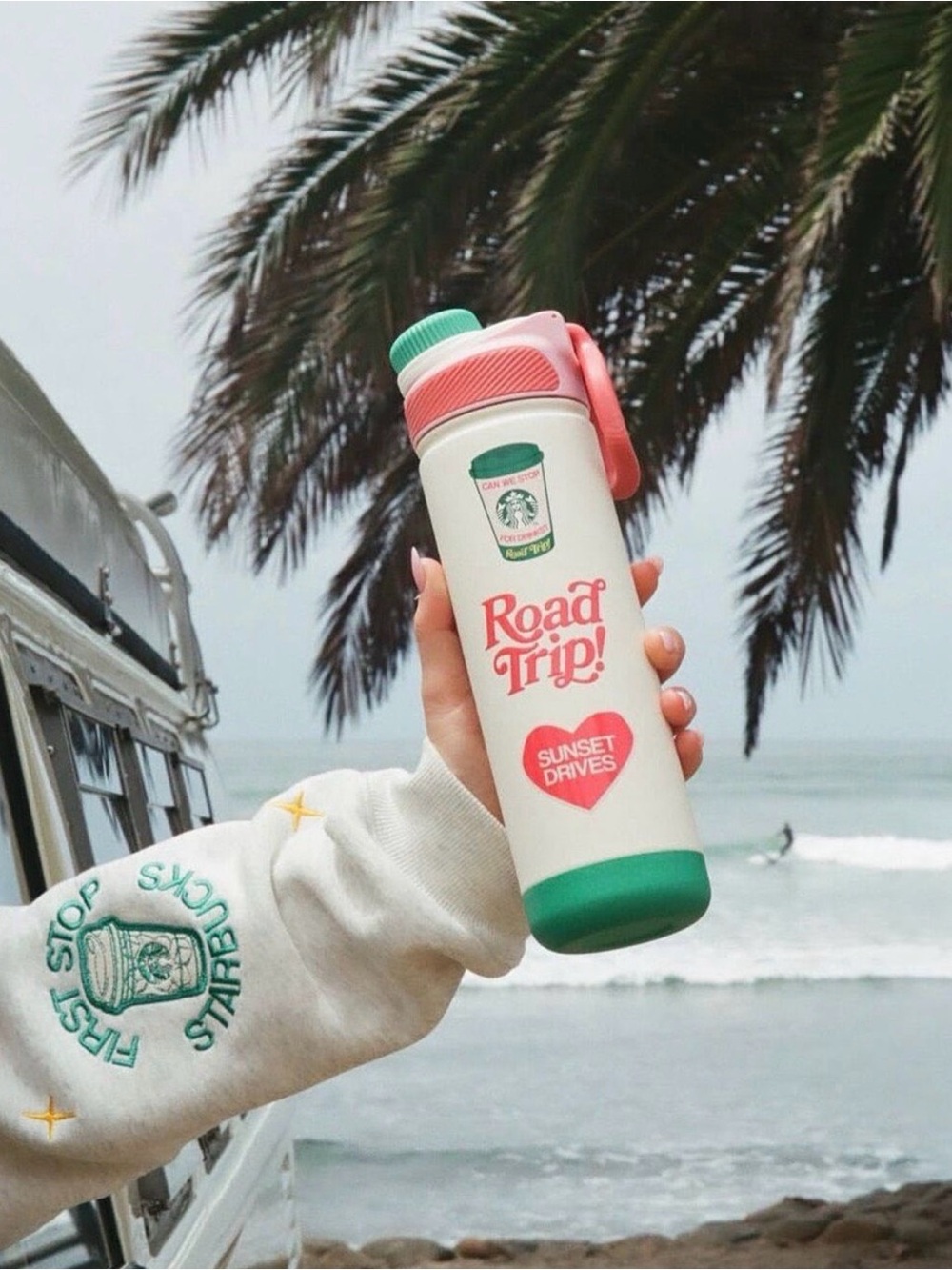 Starbucks Dandy ‘Road Trip' Water Bottle - Cream, Pink & Green